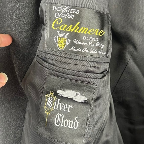 Vintage Silver Cloud Cashmere Blend Coat Men 44R Charcoal Gray Long Length Dress - Picture 10 of 11